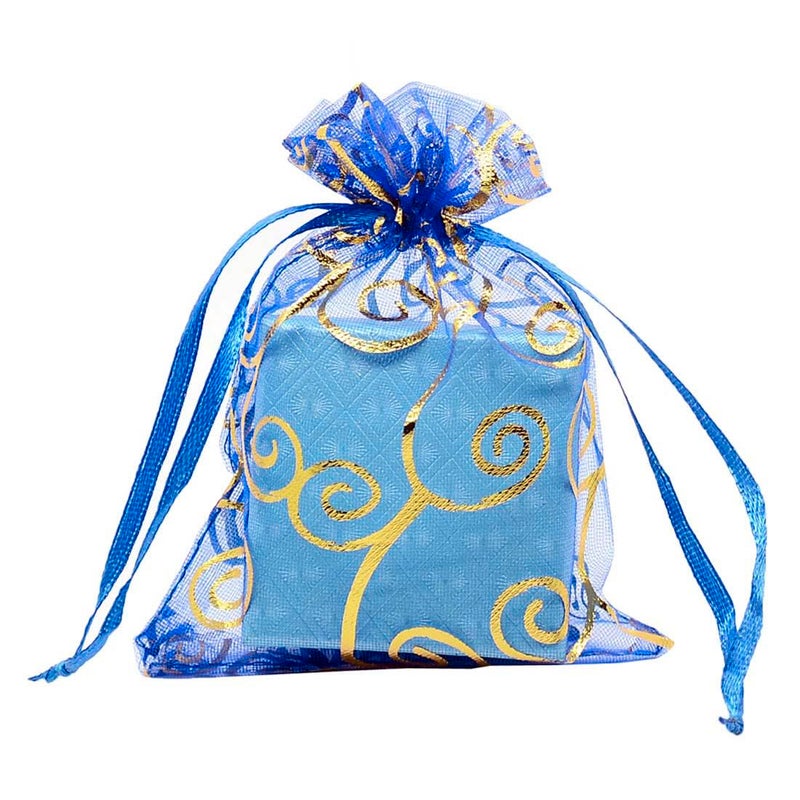 SUNGULF 100pcs 4x6 Inch Flower Vine Design Organza Bags, Drawstring Mesh Pouch Packaging for Wedding Favor Party Jewelry Candy Gift Bag (White Silver) - Image 2